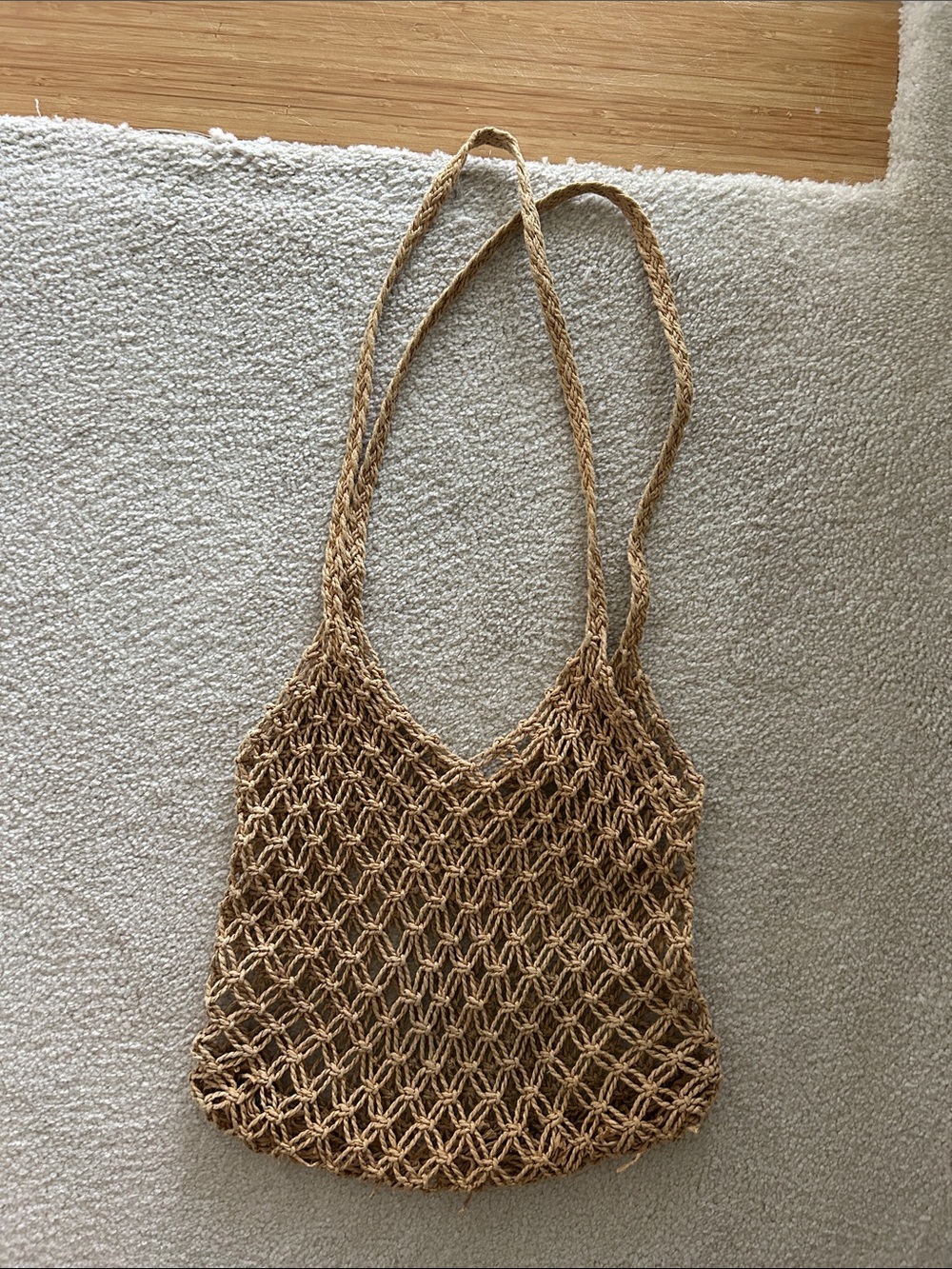 Woven Macrame Market Tote Bag in Natural Tan